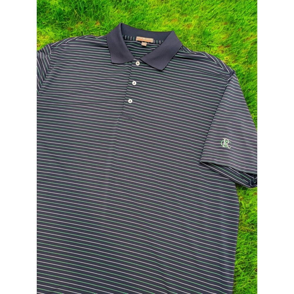 Peter‎ Millar Shirt Mens XL Navy Striped Summer Comfort Golf Polo Raleigh CC